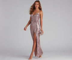 Jewel Formal High Slit Sequin Dress - Lady Occasions