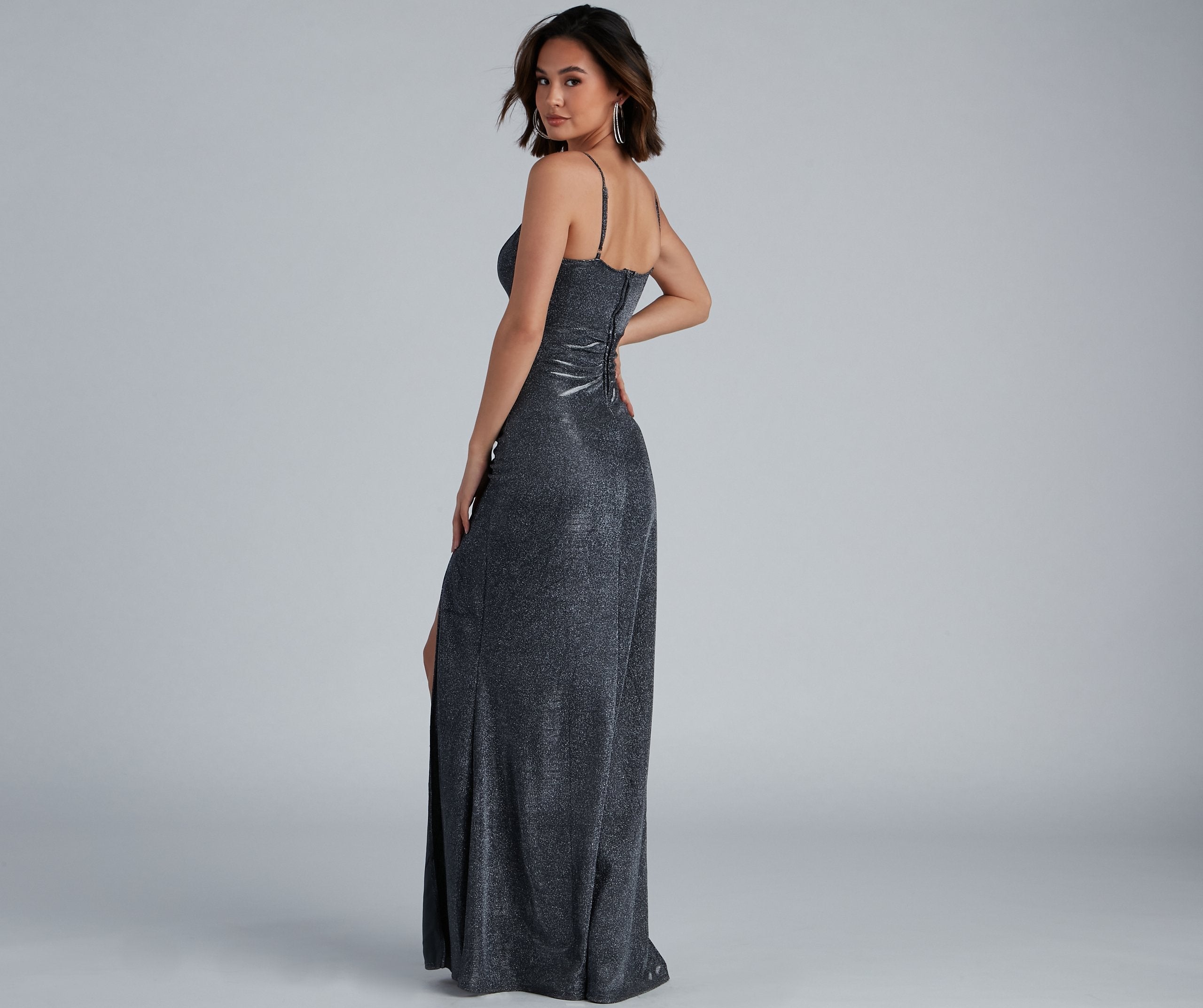 Quinn Formal High Slit Glitter Dress - Lady Occasions