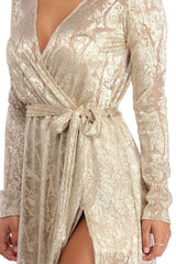 Nerissa Metallic Wrap Evening Dress - Lady Occasions