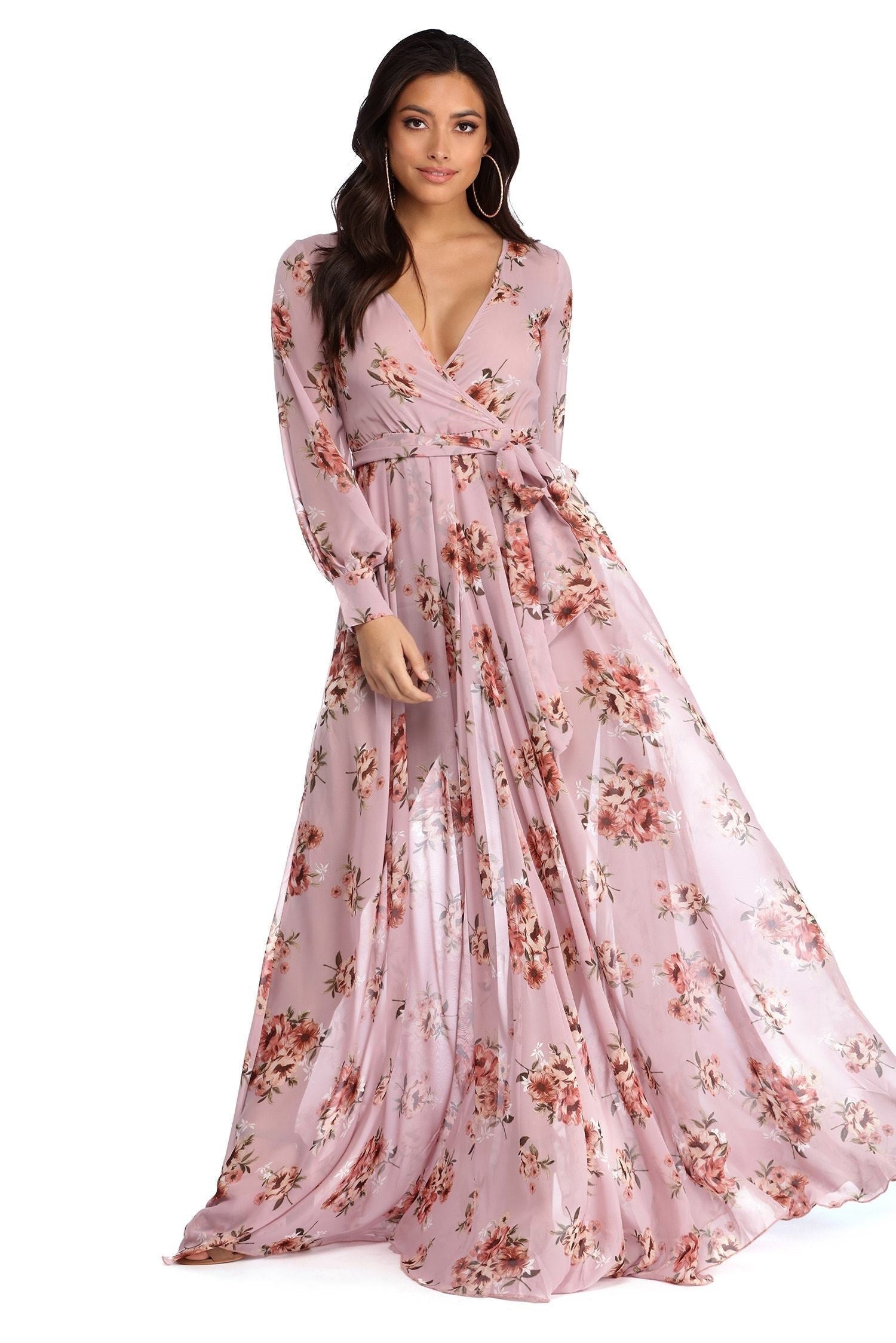 Jennifer Floral Wrap Chiffon Dress - Lady Occasions