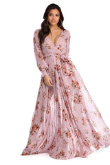 Jennifer Floral Wrap Chiffon Dress - Lady Occasions