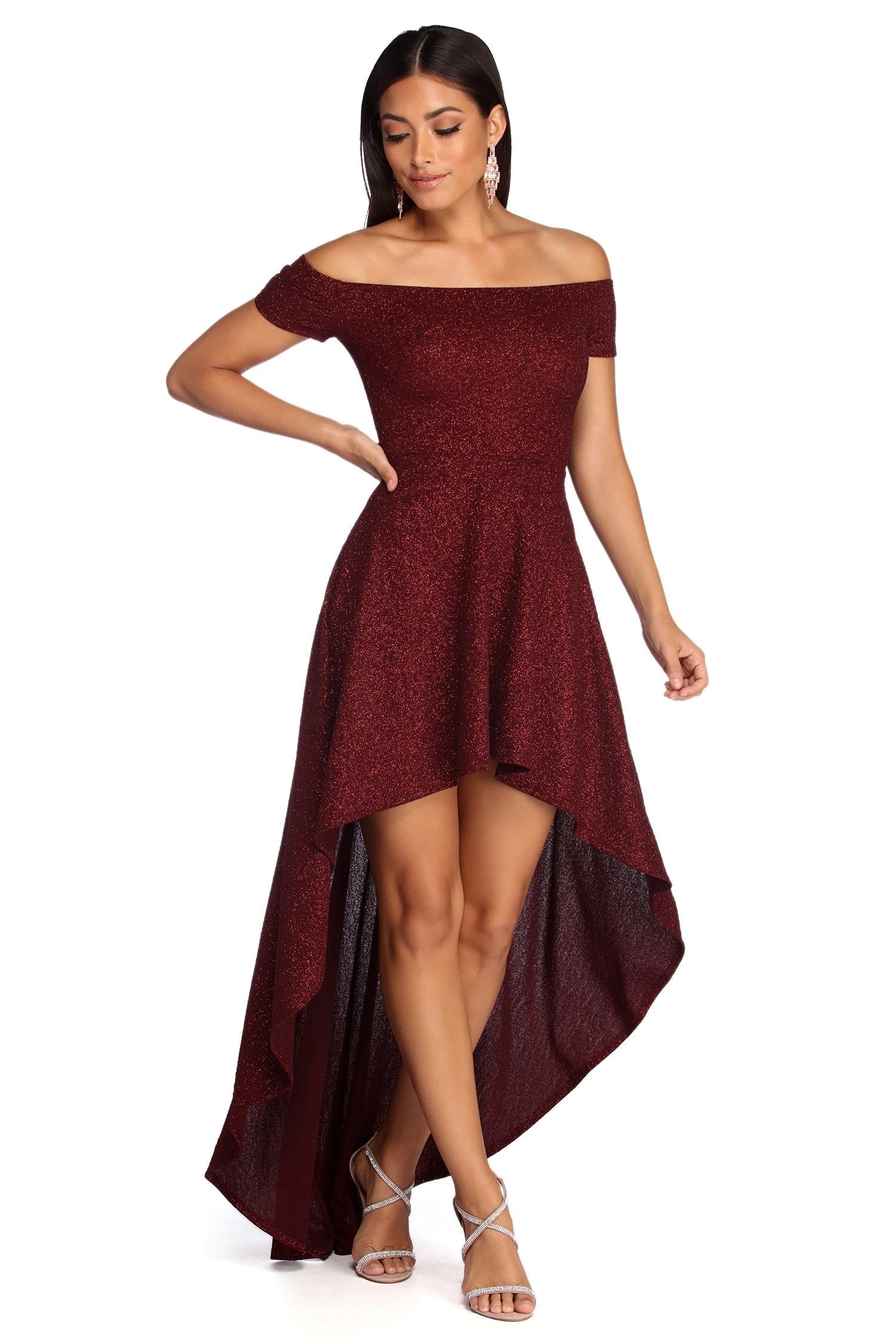 Penelope Glitter Formal High Low Dress - Lady Occasions