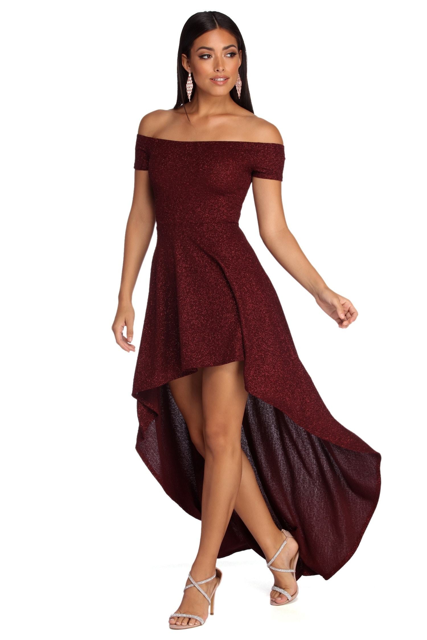 Penelope Glitter Formal High Low Dress - Lady Occasions