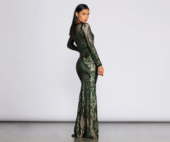 Alexandria Formal Sequin Scroll Dress - Lady Occasions