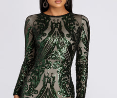 Alexandria Formal Sequin Scroll Dress - Lady Occasions