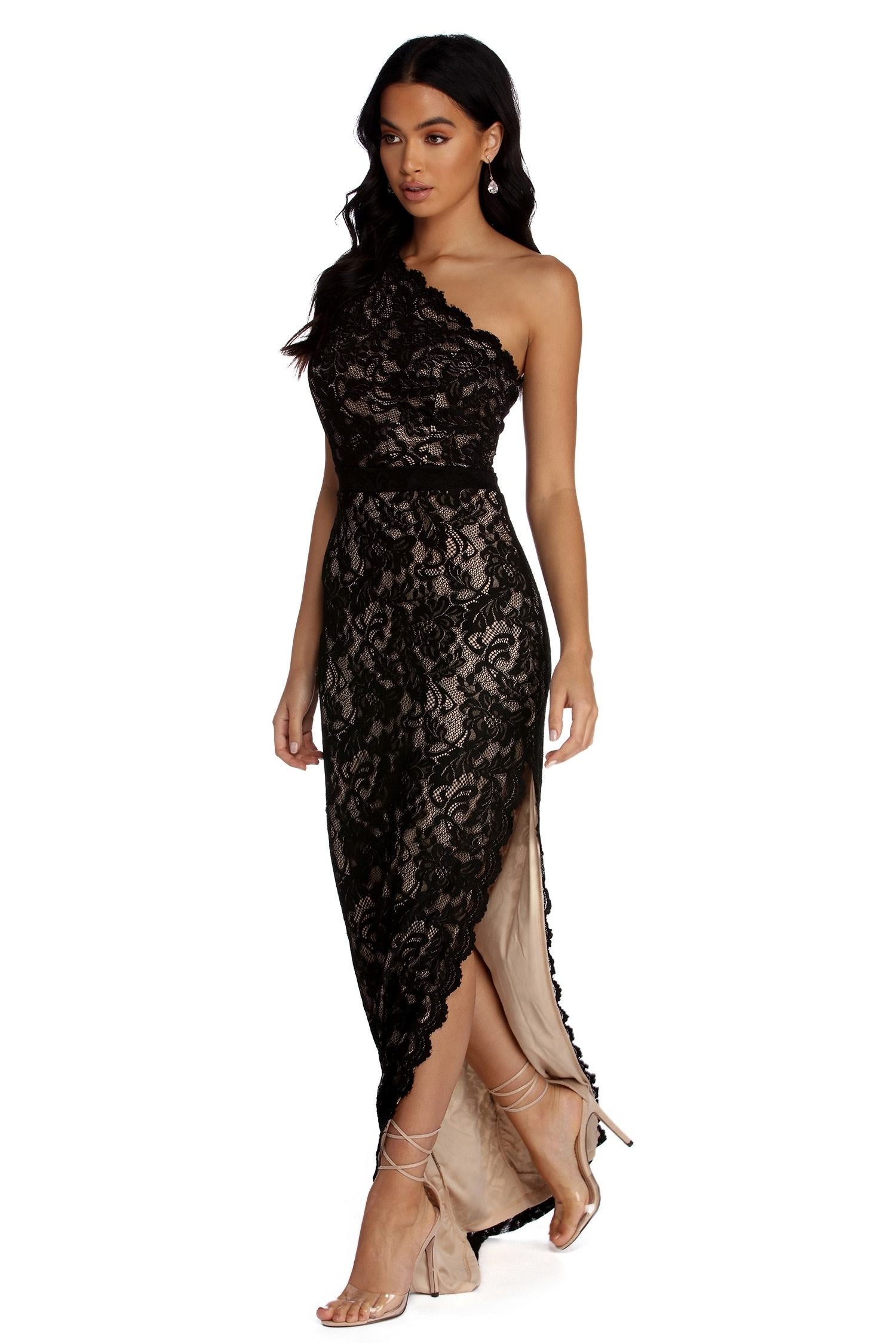 Nina Formal One Shoulder Lace Dress - Lady Occasions
