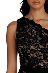 Nina Formal One Shoulder Lace Dress - Lady Occasions