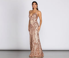 Julieanne Formal Sequin Scroll Dress - Lady Occasions