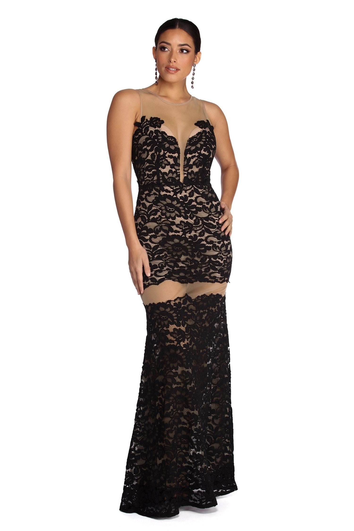 Katherine Formal Illusion Lace Dress - Lady Occasions