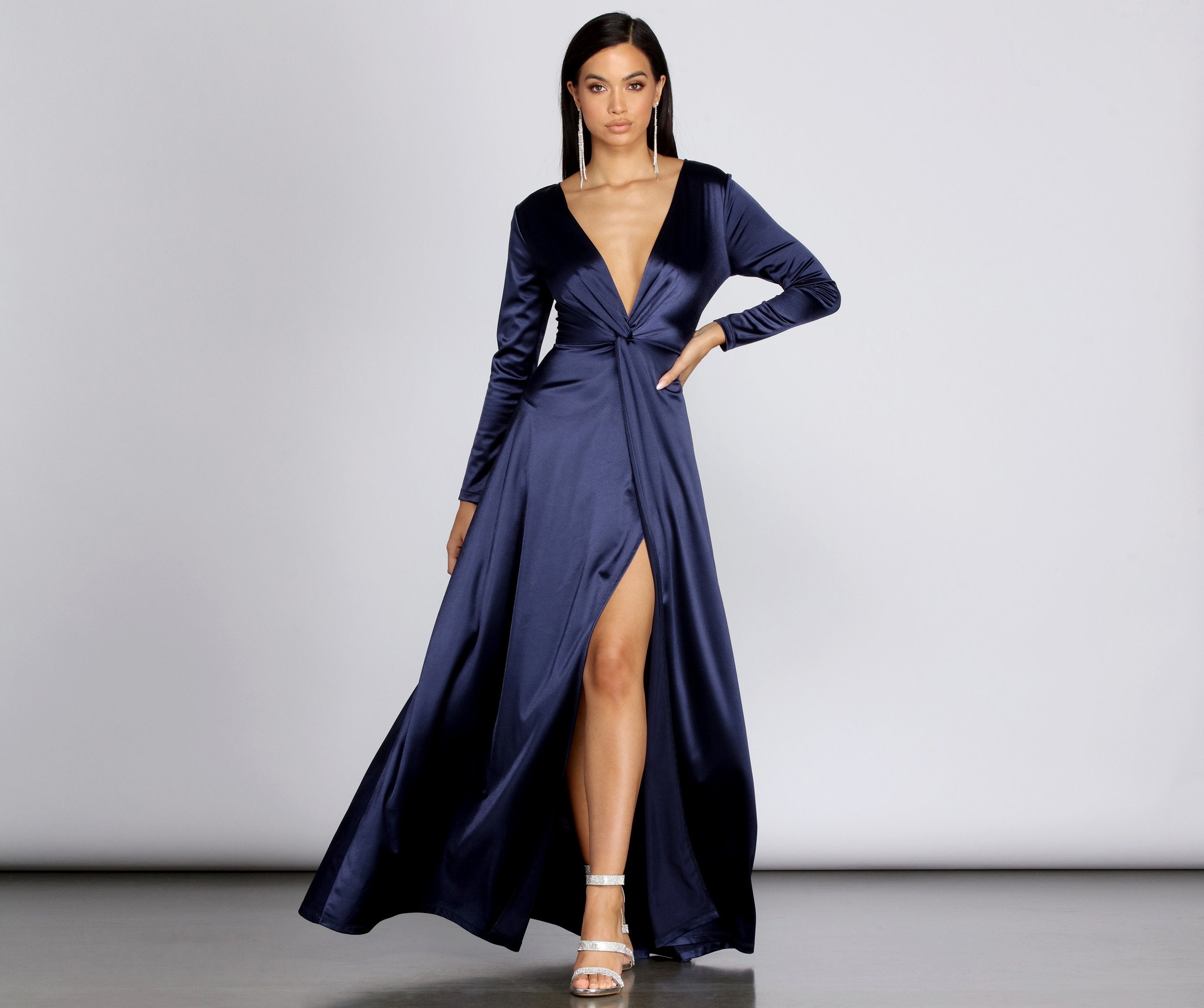 Cynthia Satin Slit Formal Dress - Lady Occasions