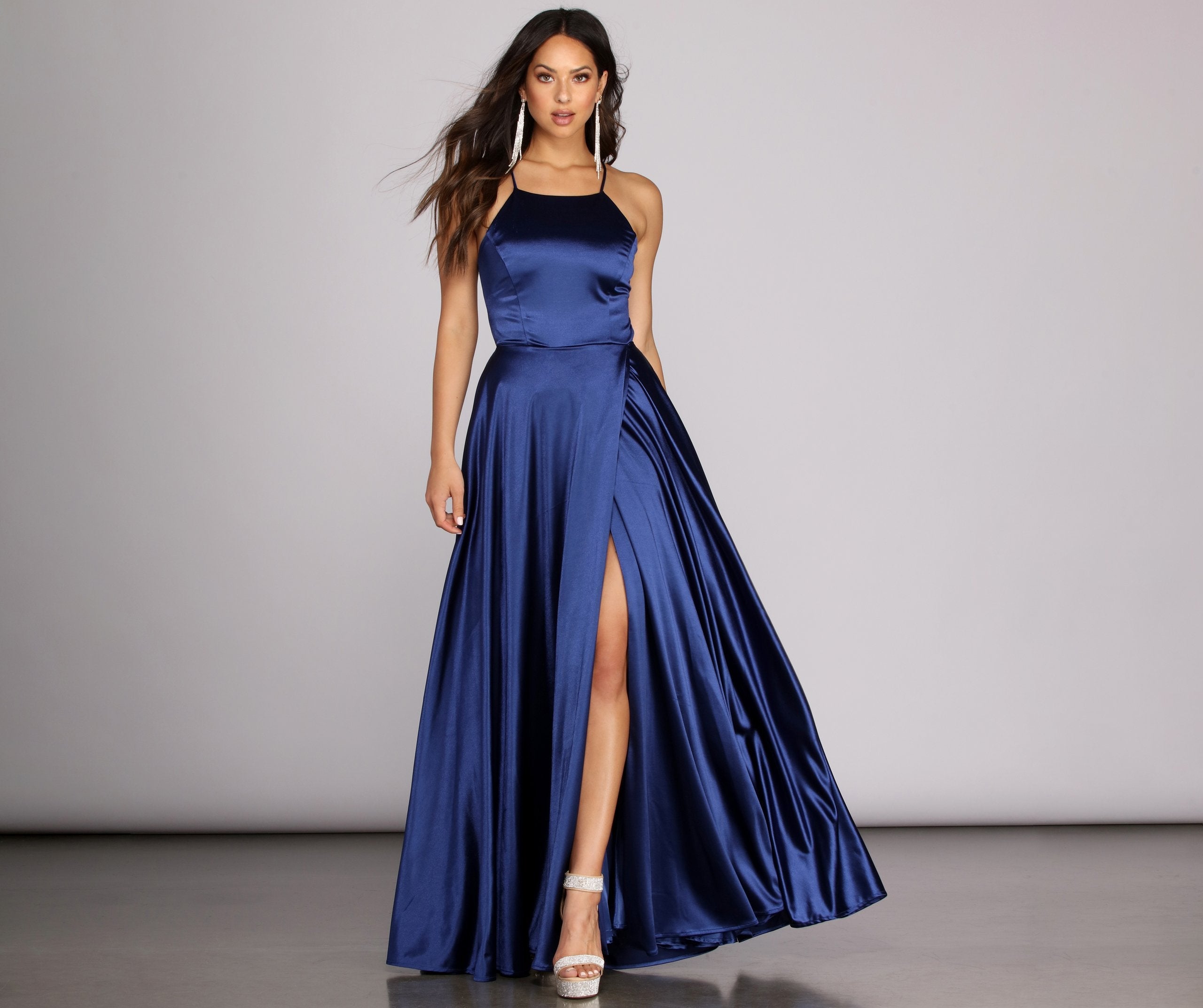 Gabrielle Formal High Slit Satin Dress - Lady Occasions