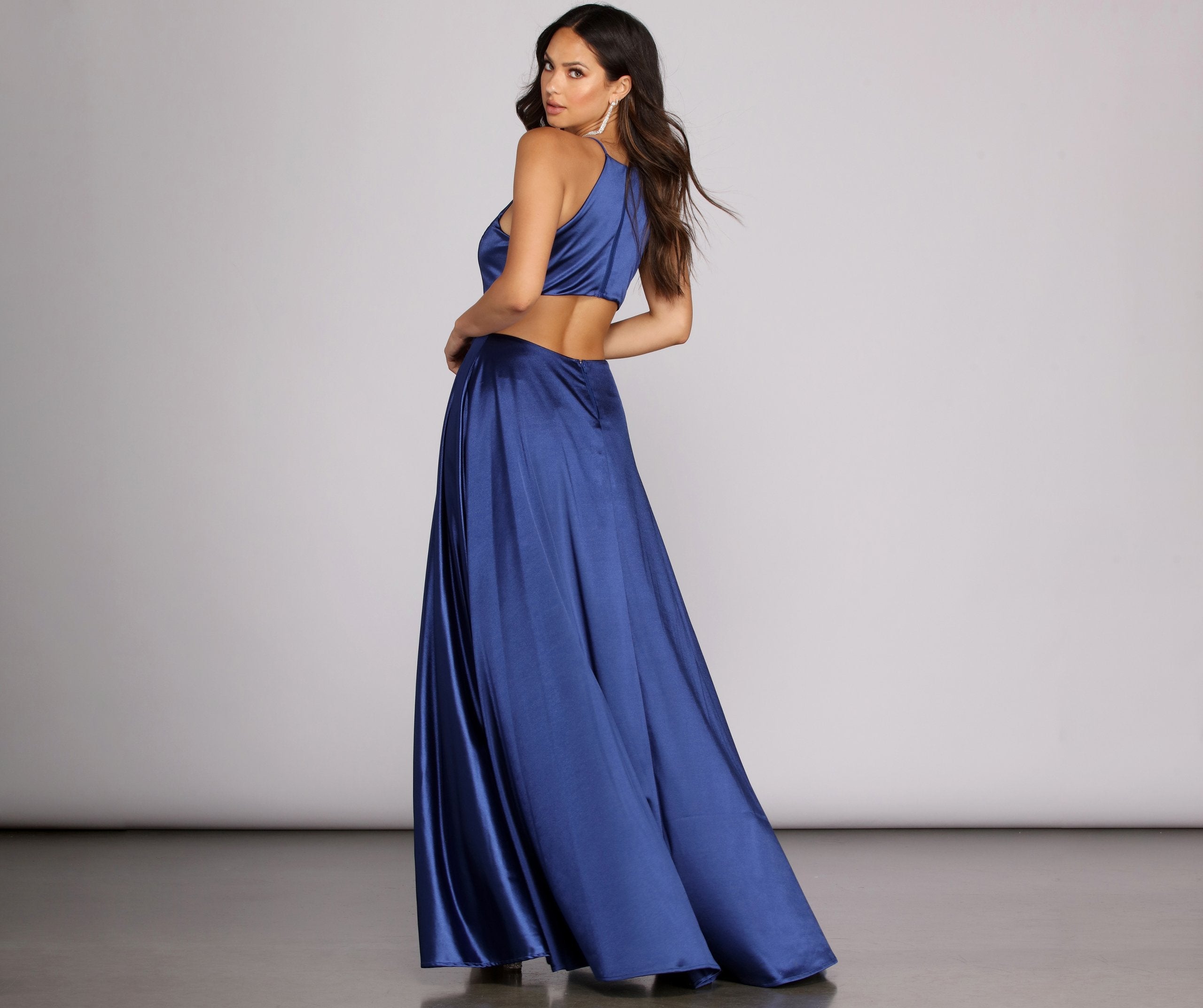 Gabrielle Formal High Slit Satin Dress - Lady Occasions