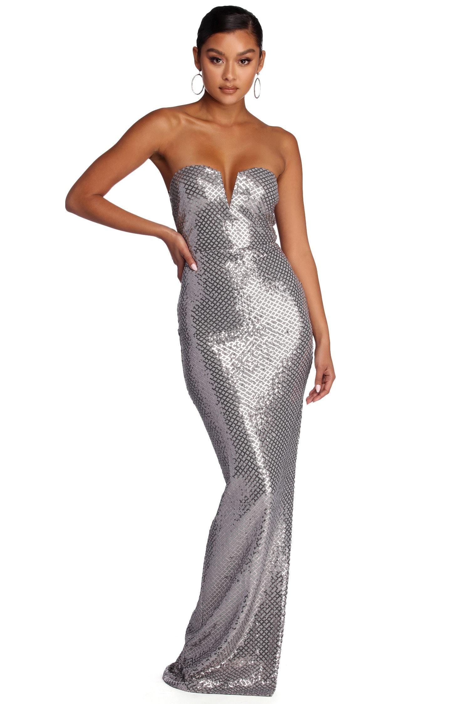 Belle Formal Geometric Sequin Dress - Lady Occasions