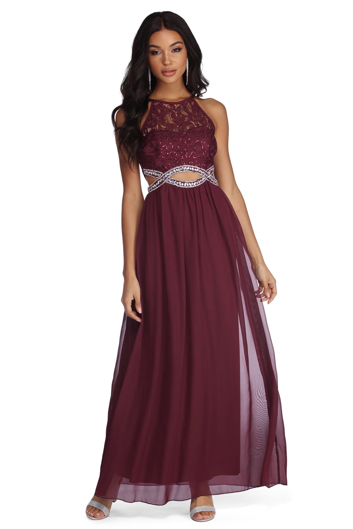 Anya Formal Lace And Gemstone Dress - Lady Occasions