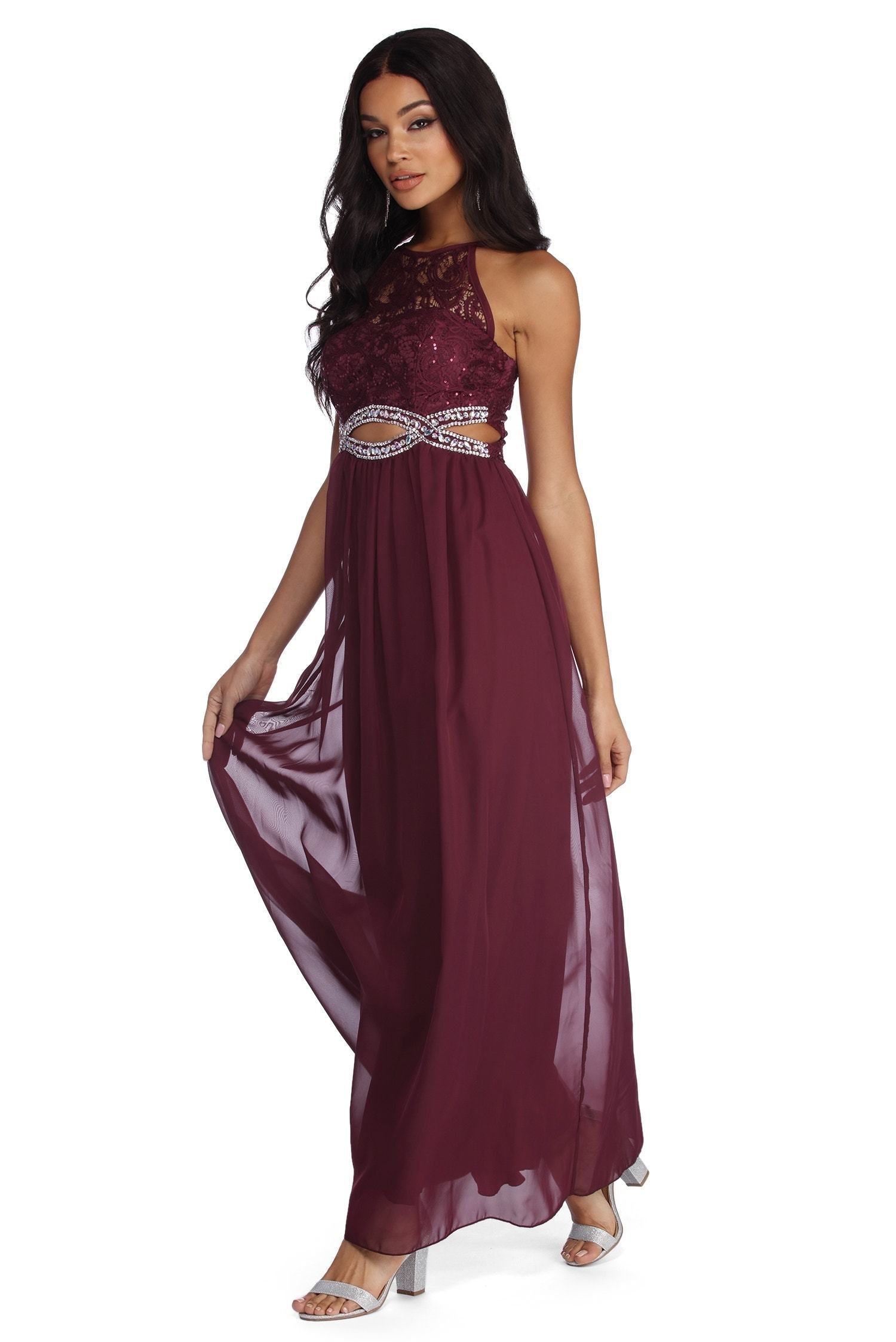 Anya Formal Lace And Gemstone Dress - Lady Occasions