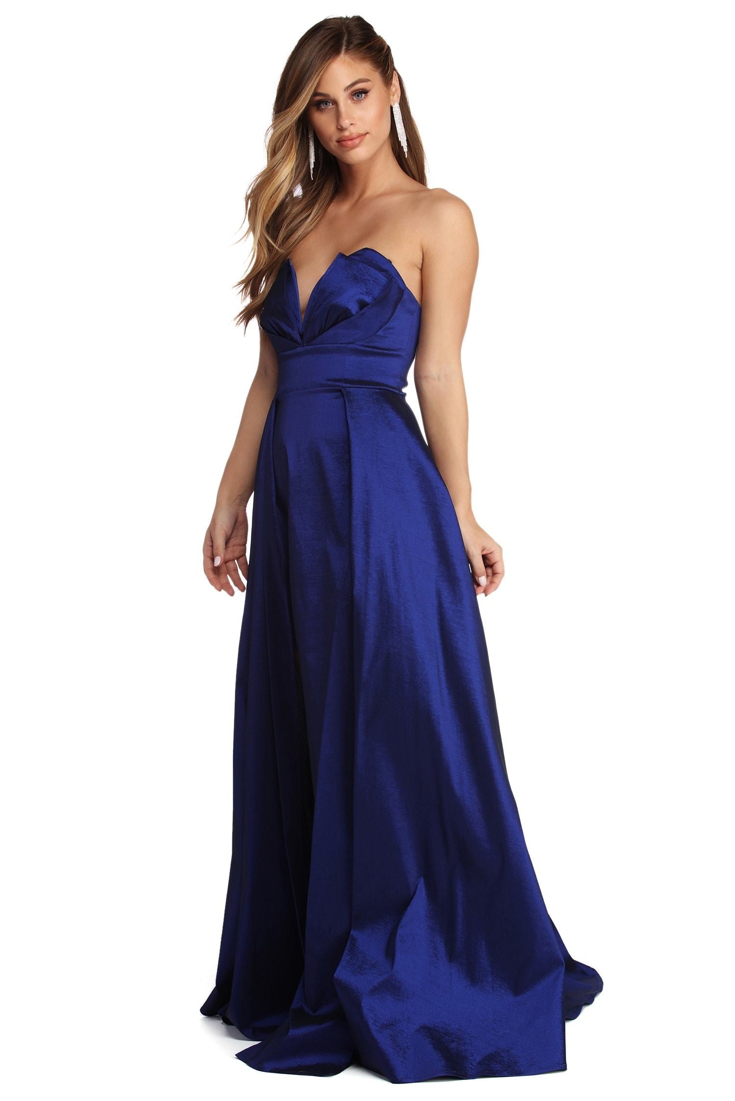 Kayla Formal High Slit Taffeta Dress - Lady Occasions