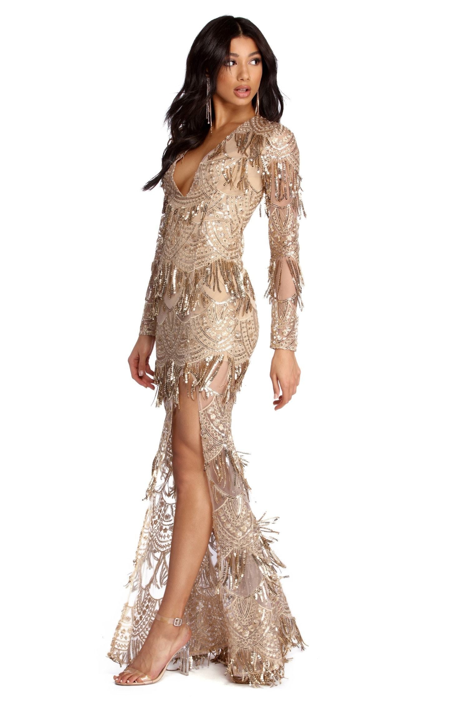 Rachel Formal Sequin Tassel Dress - Lady Occasions