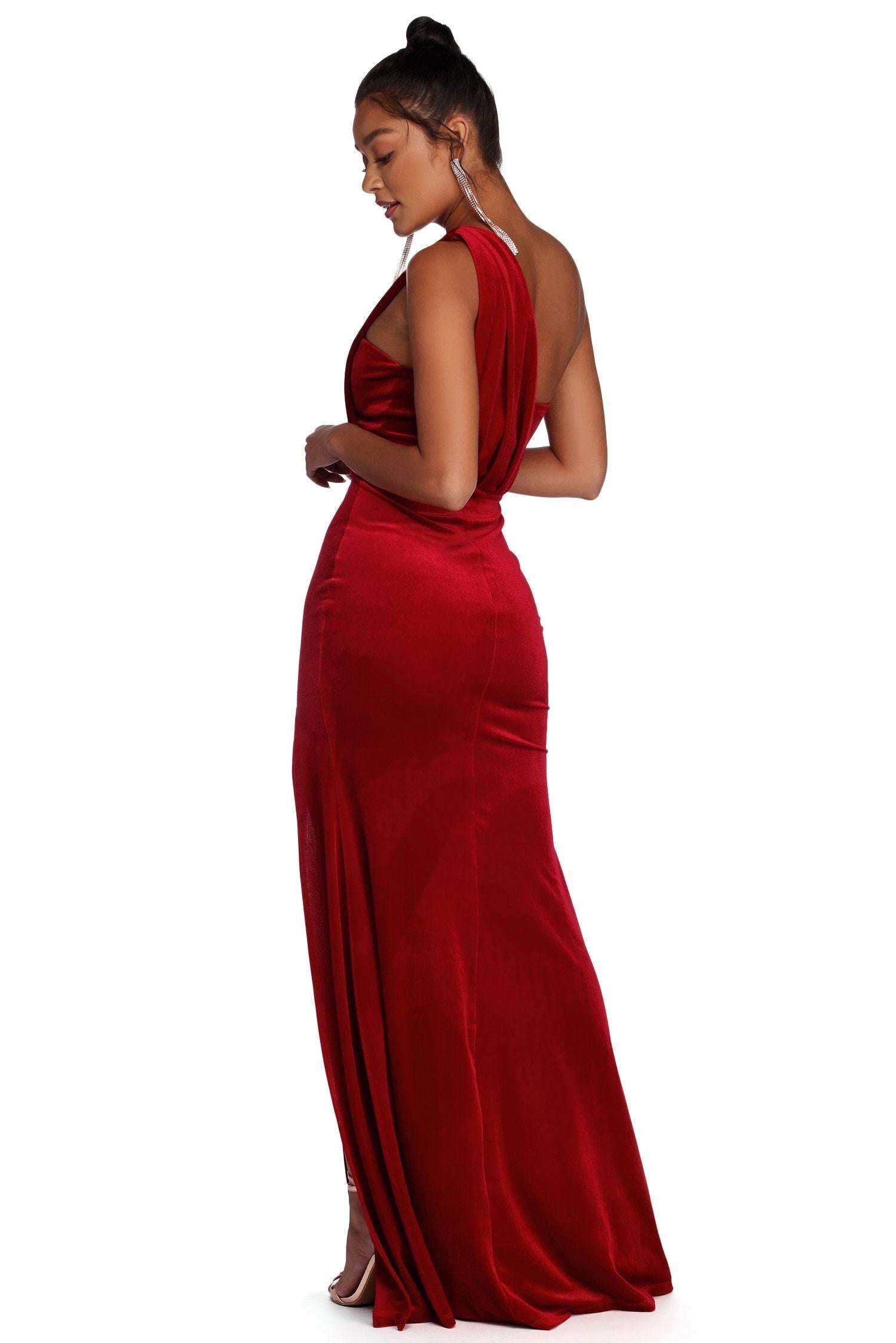 Iris One Shoulder Draped Velvet Dress - Lady Occasions