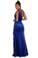 Iris One Shoulder Draped Velvet Dress - Lady Occasions