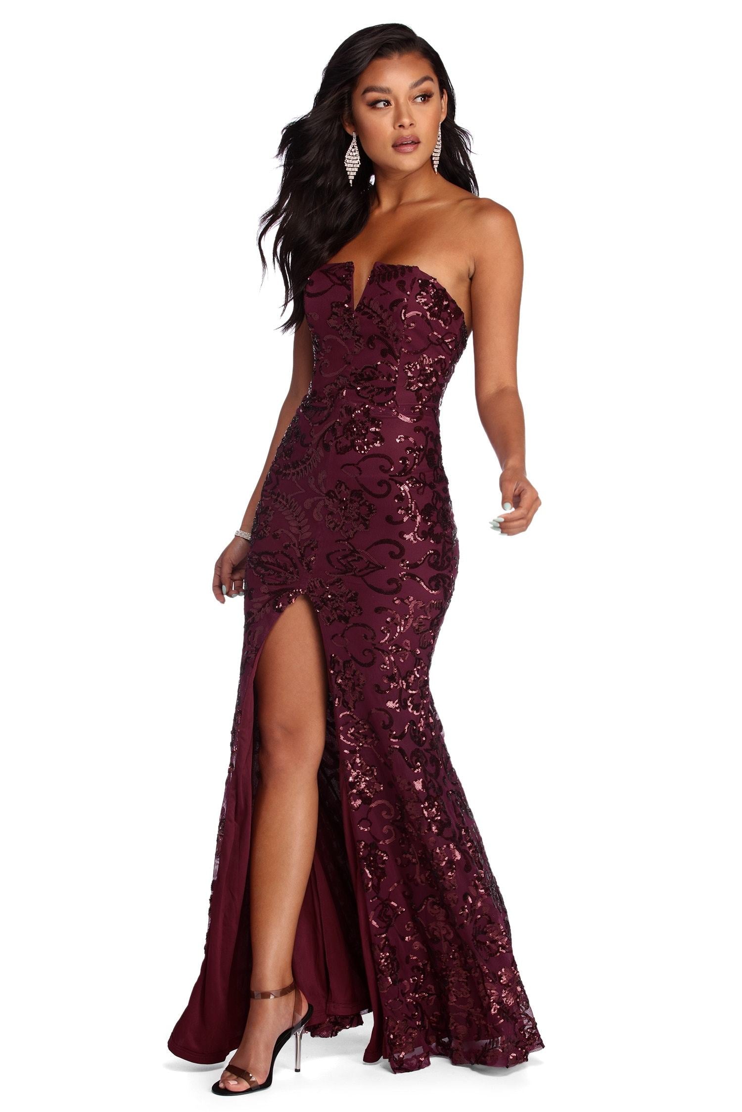 Paulina Formal High Slit Sequin Dress - Lady Occasions