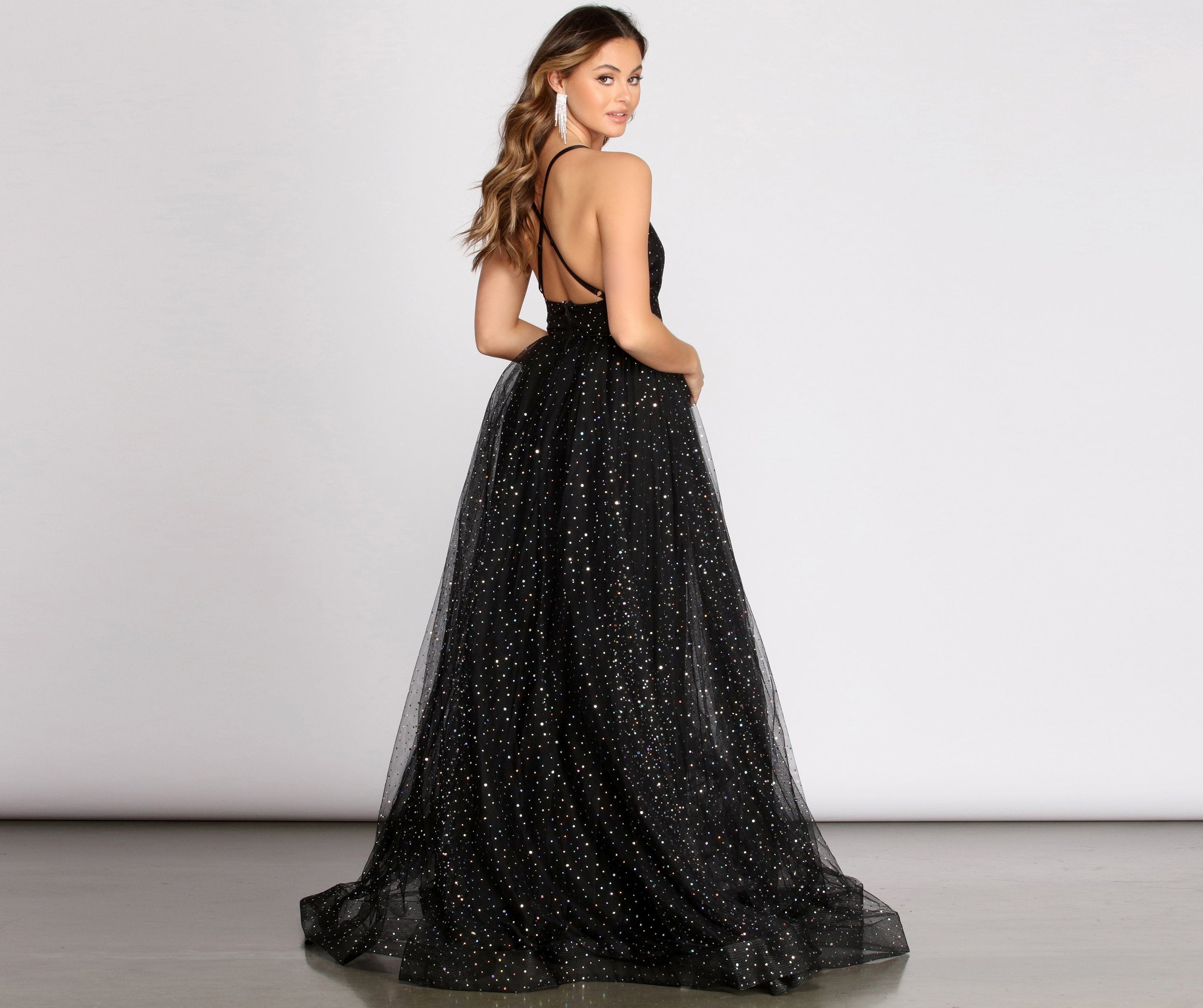 Vanessa V Neck Tulle Gown - Lady Occasions