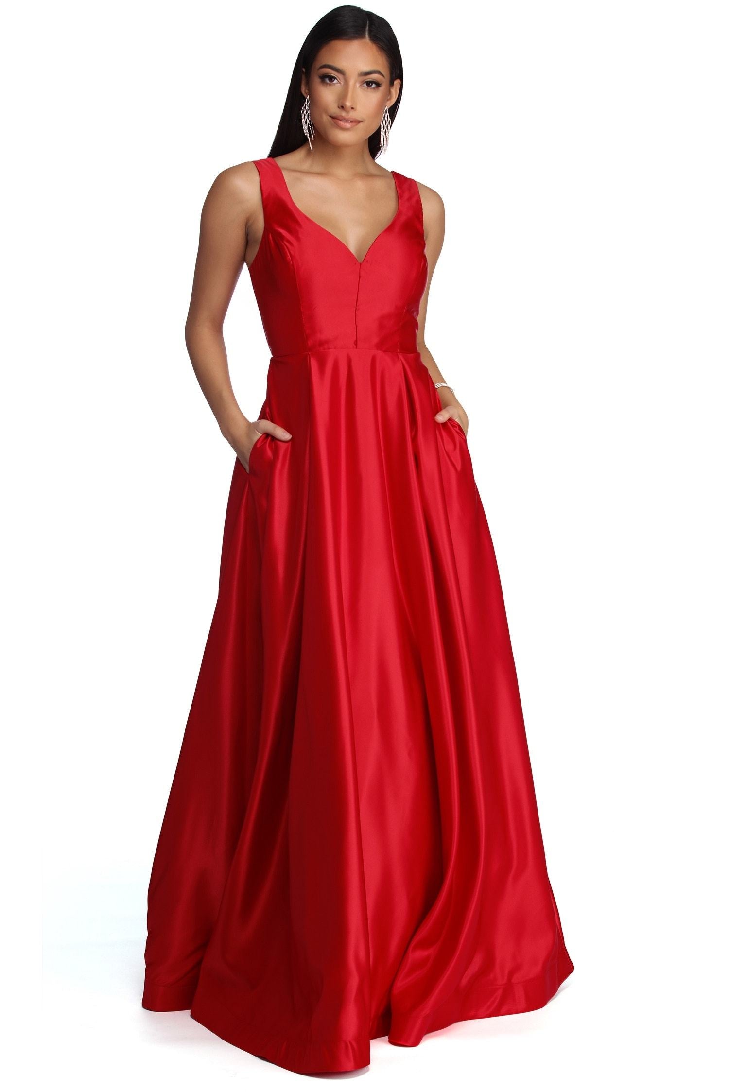Nadia Satin Ball Gown Dress - Lady Occasions