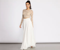 Baylee Scallop Glitter Lace Two Piece Chiffon Dress - Lady Occasions