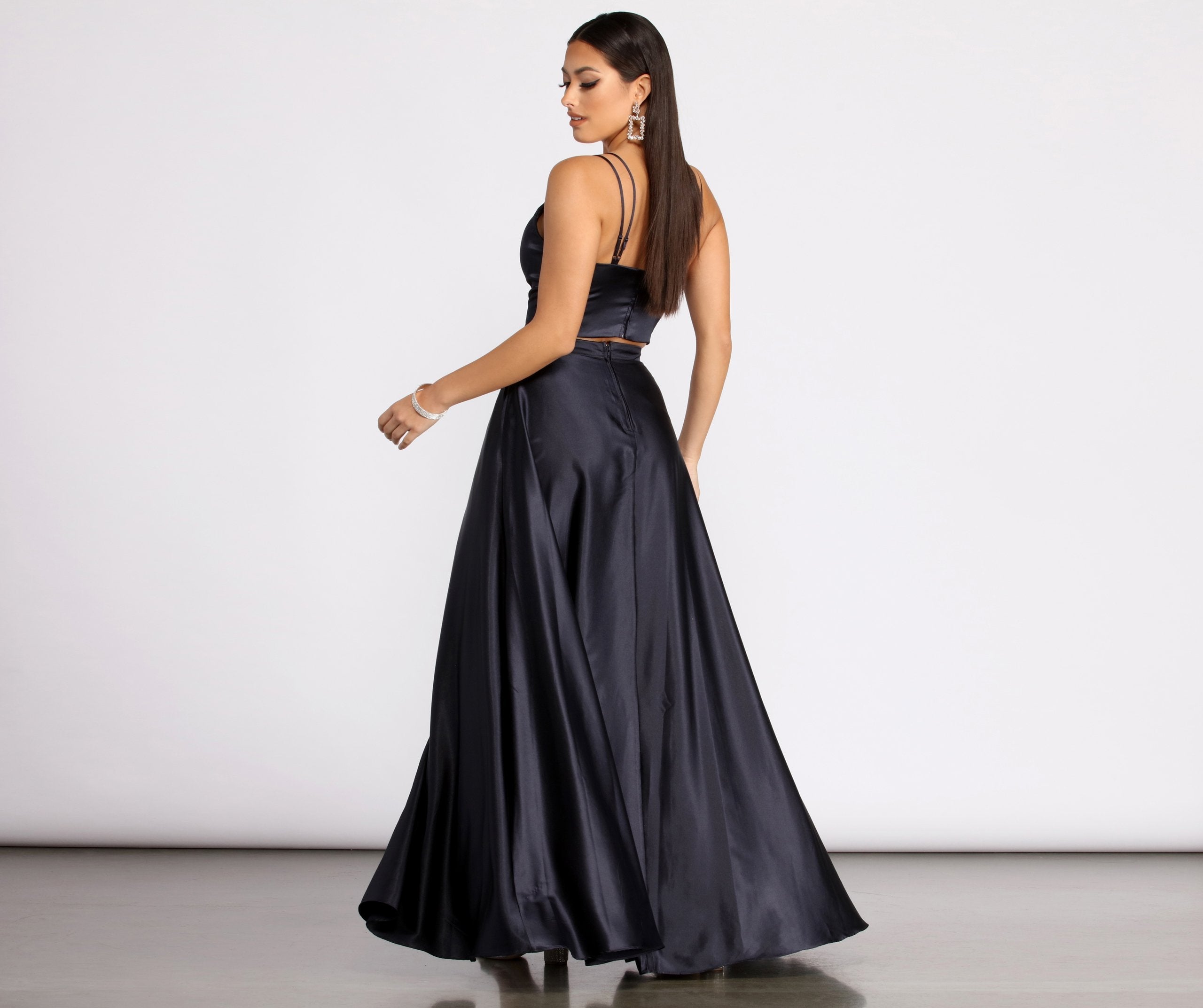 Naomi Satin Two Piece Dress - Lady Occasions