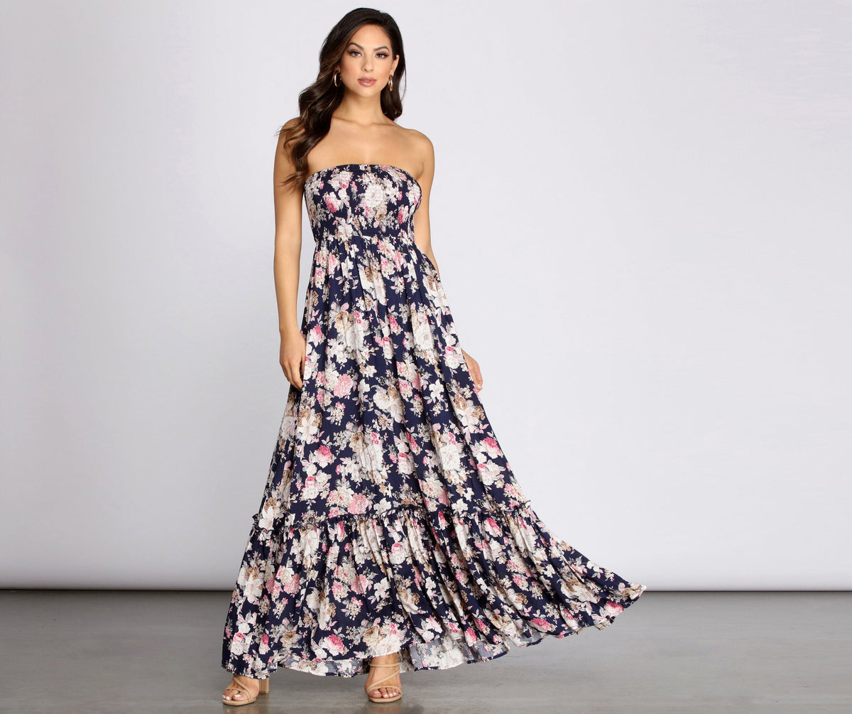 Getaway Girl Floral Smocked Tube Maxi Dress - Lady Occasions