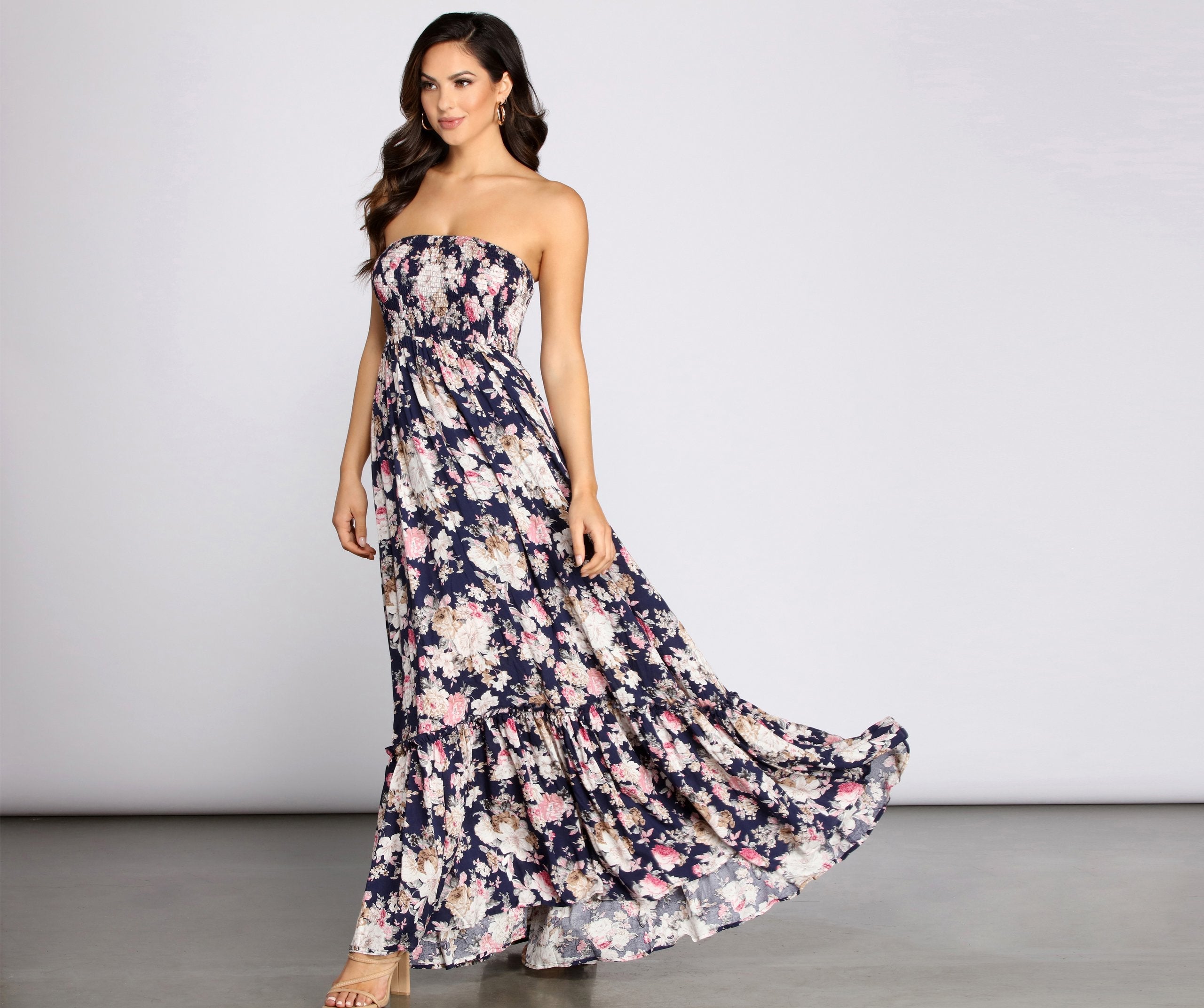 Getaway Girl Floral Smocked Tube Maxi Dress - Lady Occasions