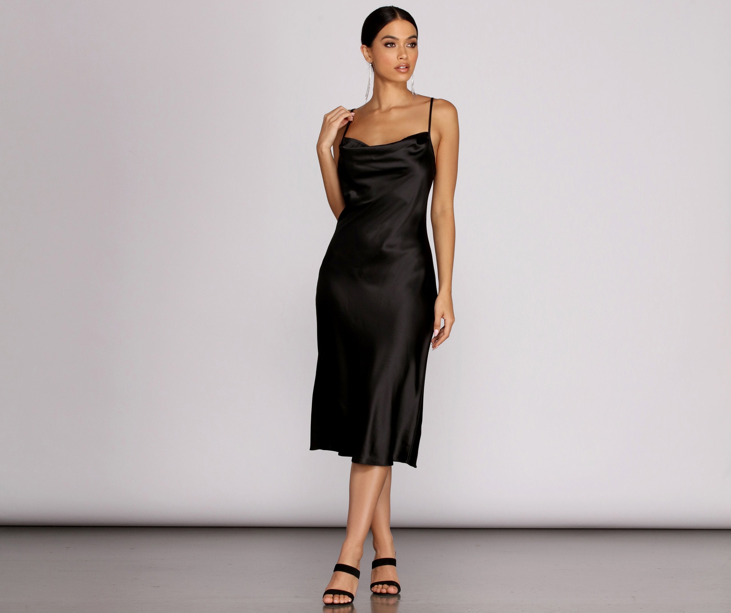 Nights In Satin Flare Midi Dress - Lady Occasions