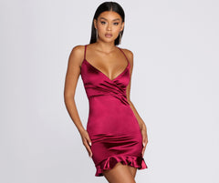 Ruffle Hem Satin Mini Dress - Lady Occasions