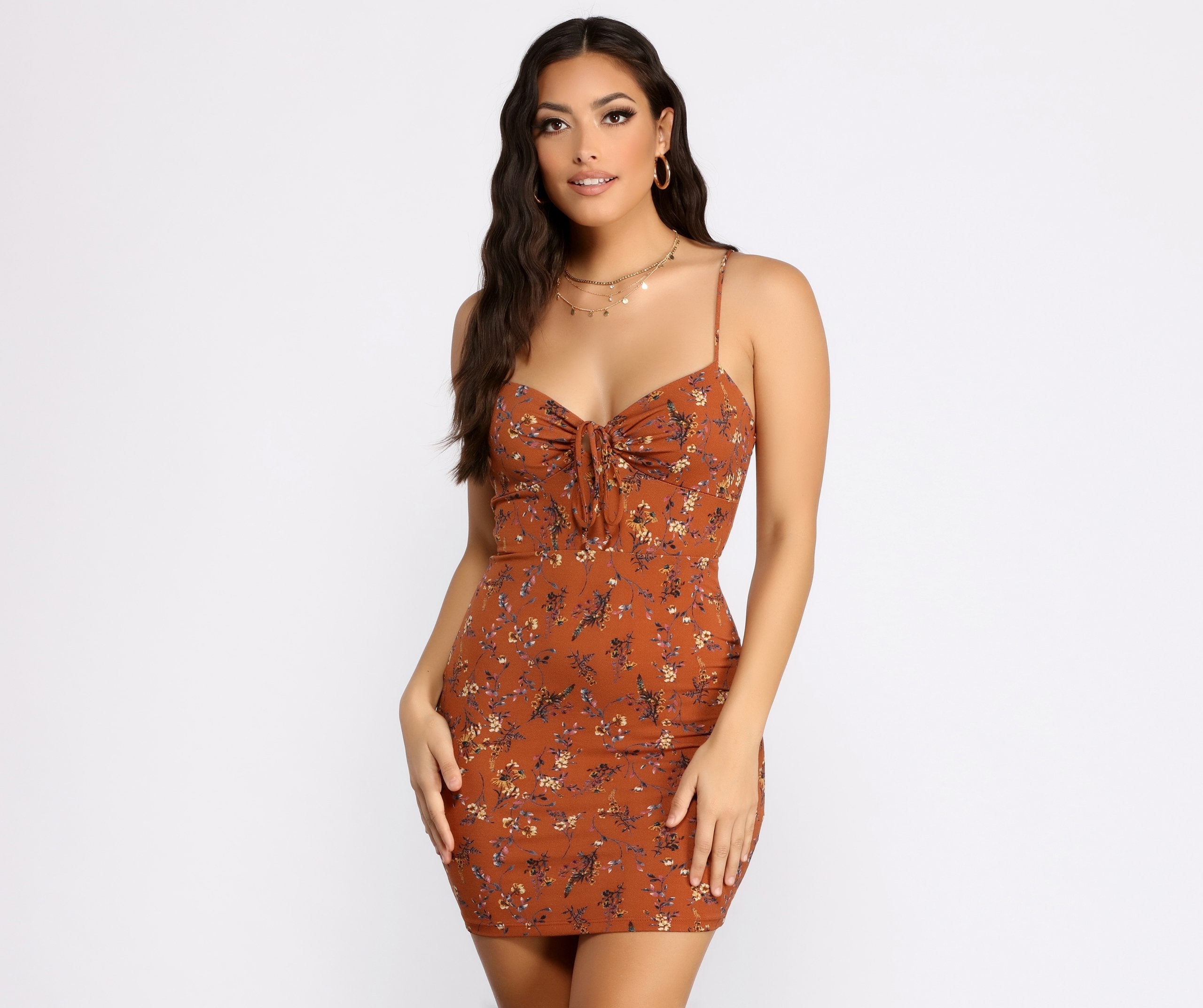 Dreamy In Florals Tie Front Mini Dress - Lady Occasions