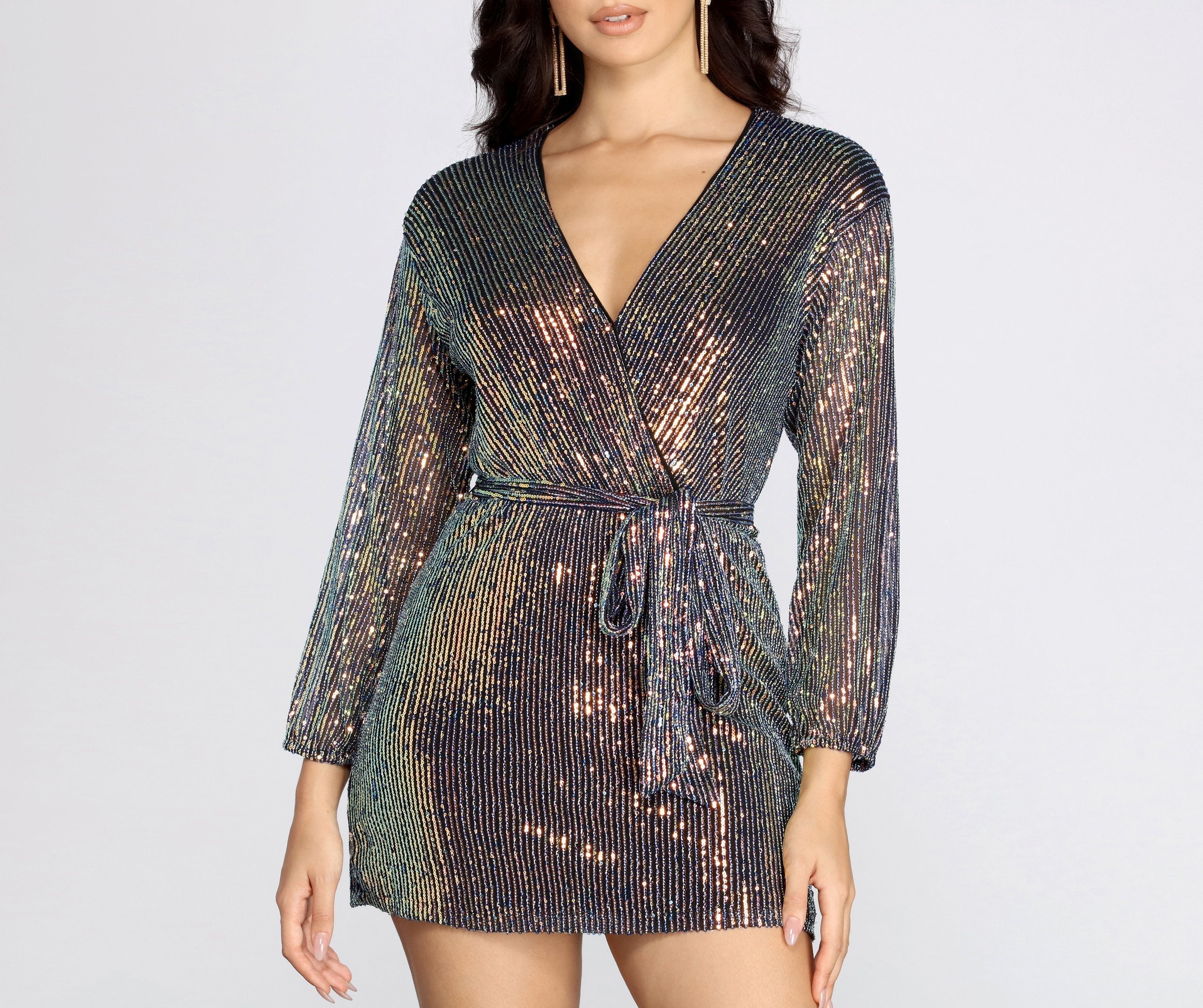 Sequin Dreams Wrap Mini Dress - Lady Occasions