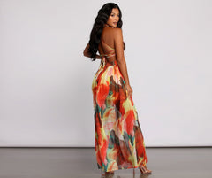 Brighter Vibes Lace-Up Chiffon Maxi Dress - Lady Occasions