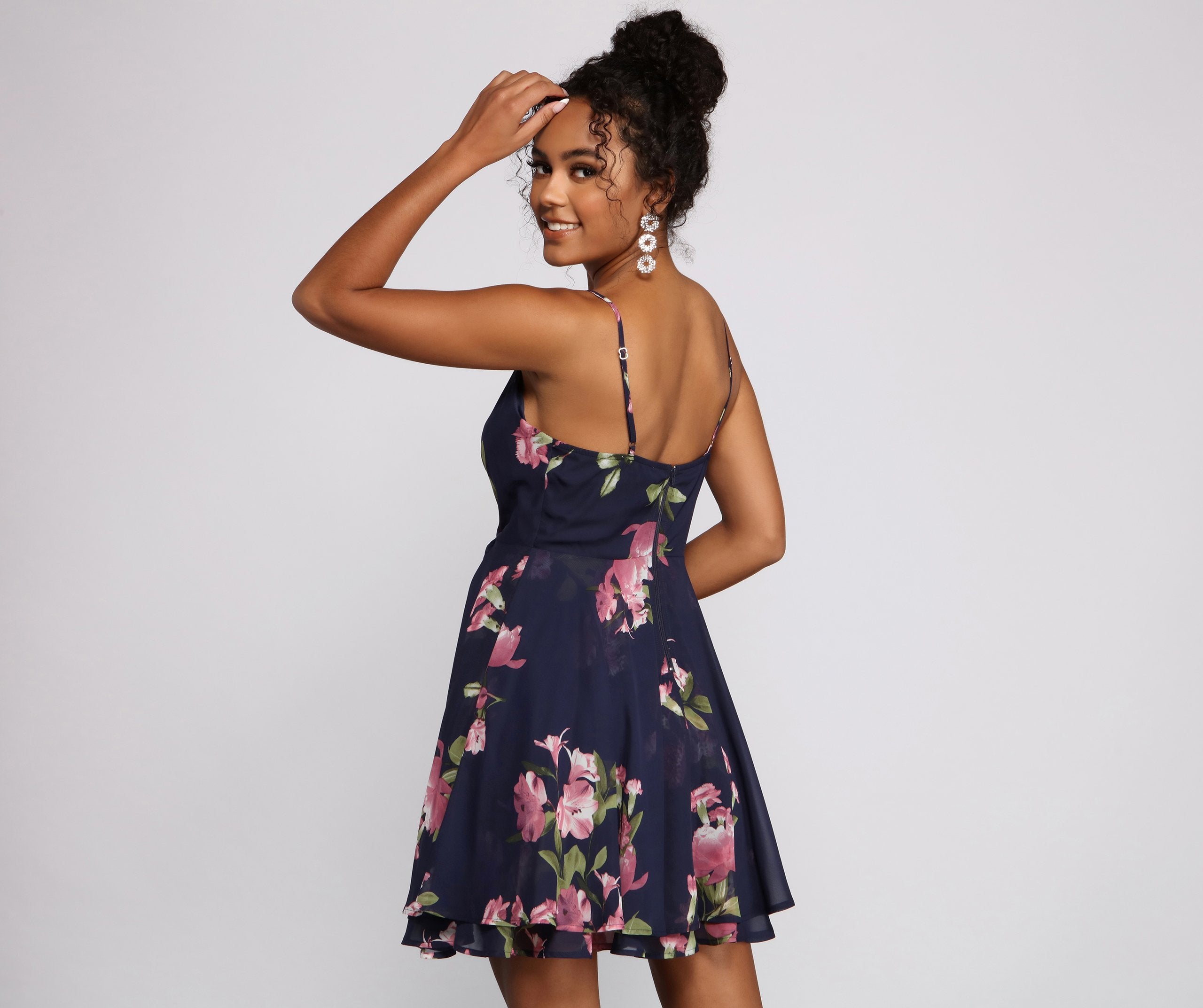 Sweet Moments Floral Chiffon Skater Dress - Lady Occasions