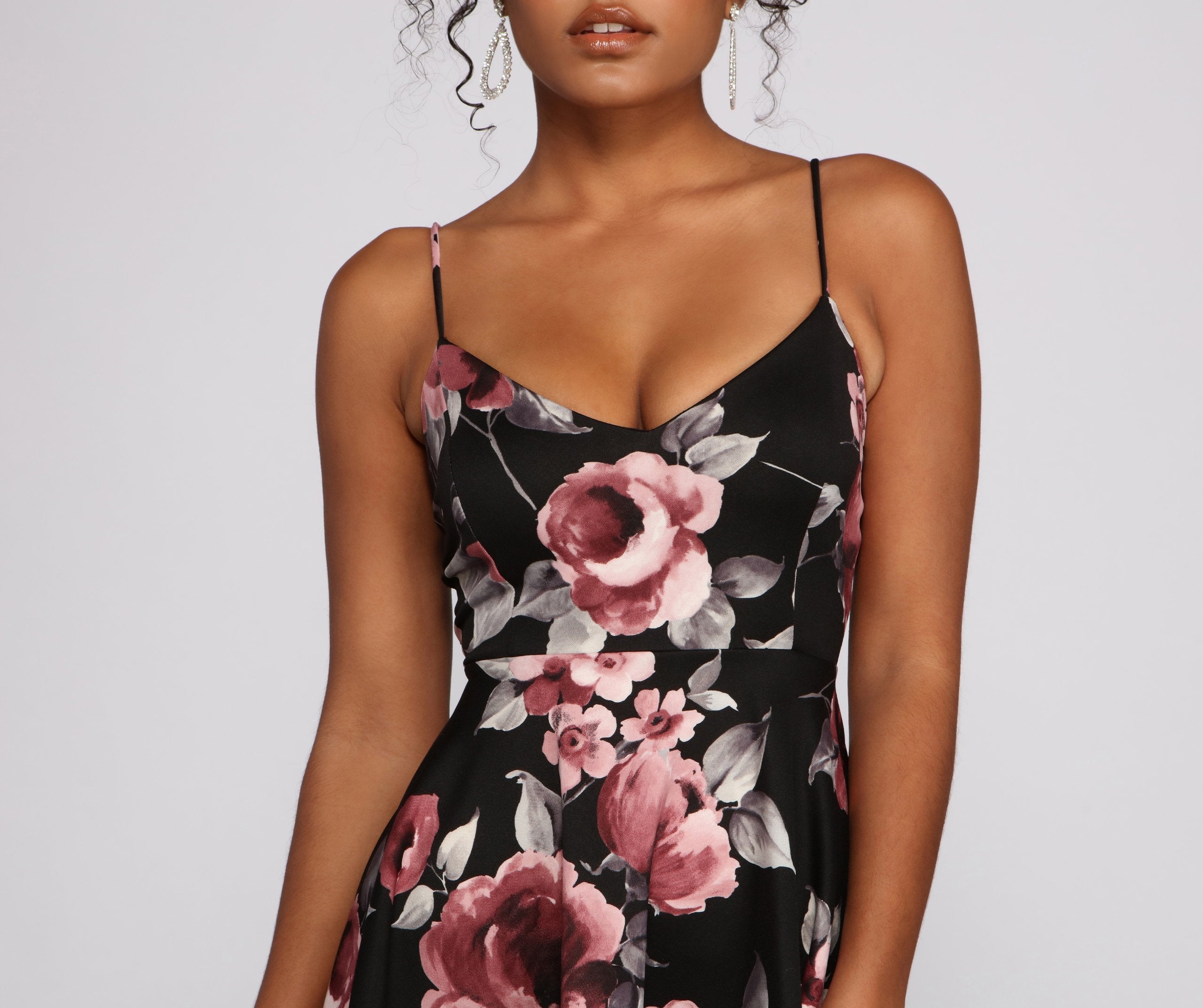 Stunning Florals Scuba and Lace Skater Dress - Lady Occasions