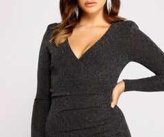 Wrapped In Glamour Ruched Glitter Mini Dress - Lady Occasions