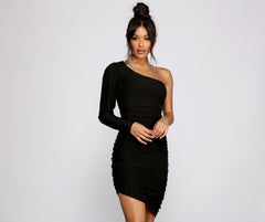 One Shoulder Glitter Lurex Bodycon - Lady Occasions