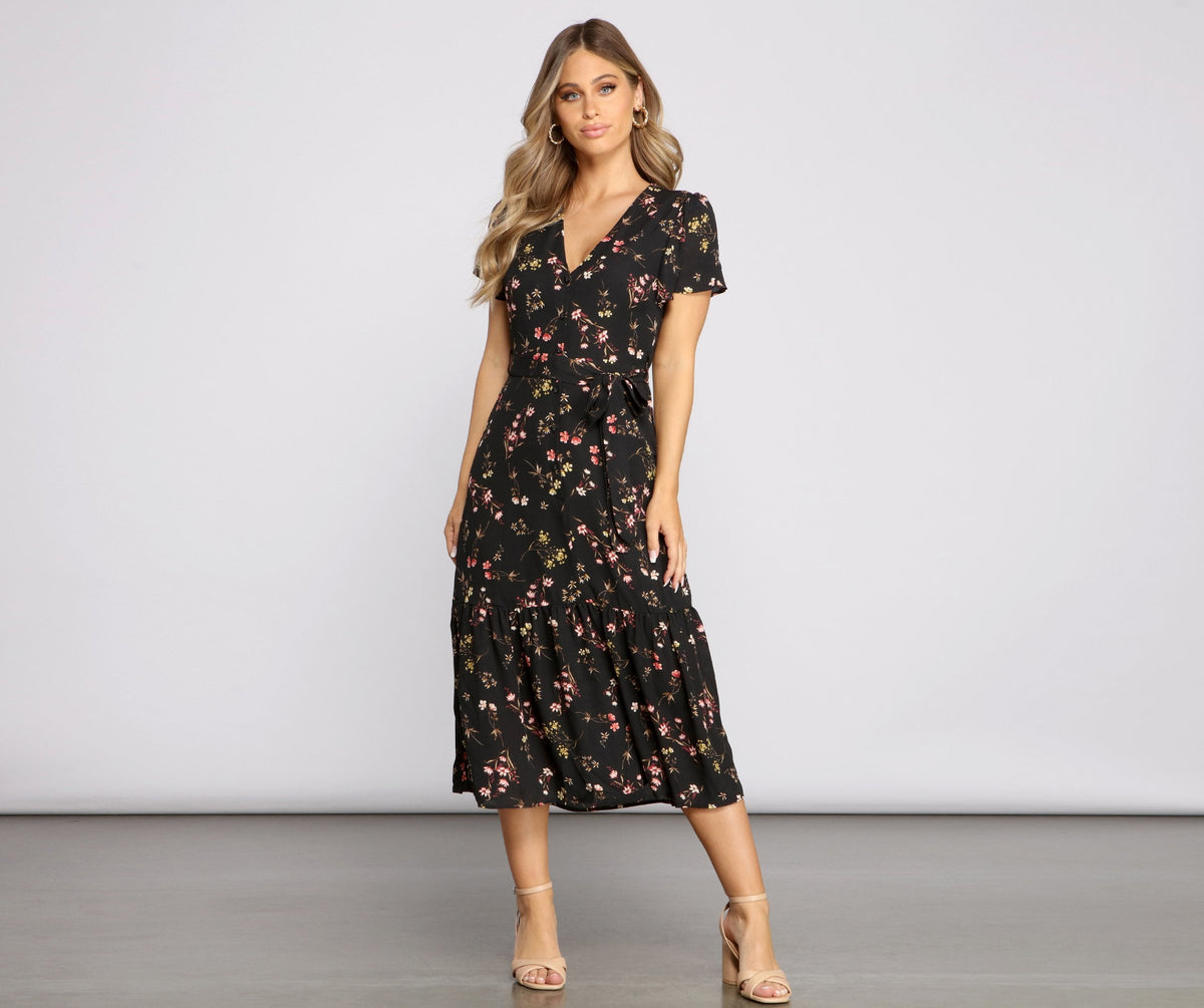 Sweet And Chic Ditsy Floral Midi Dress - Lady Occasions