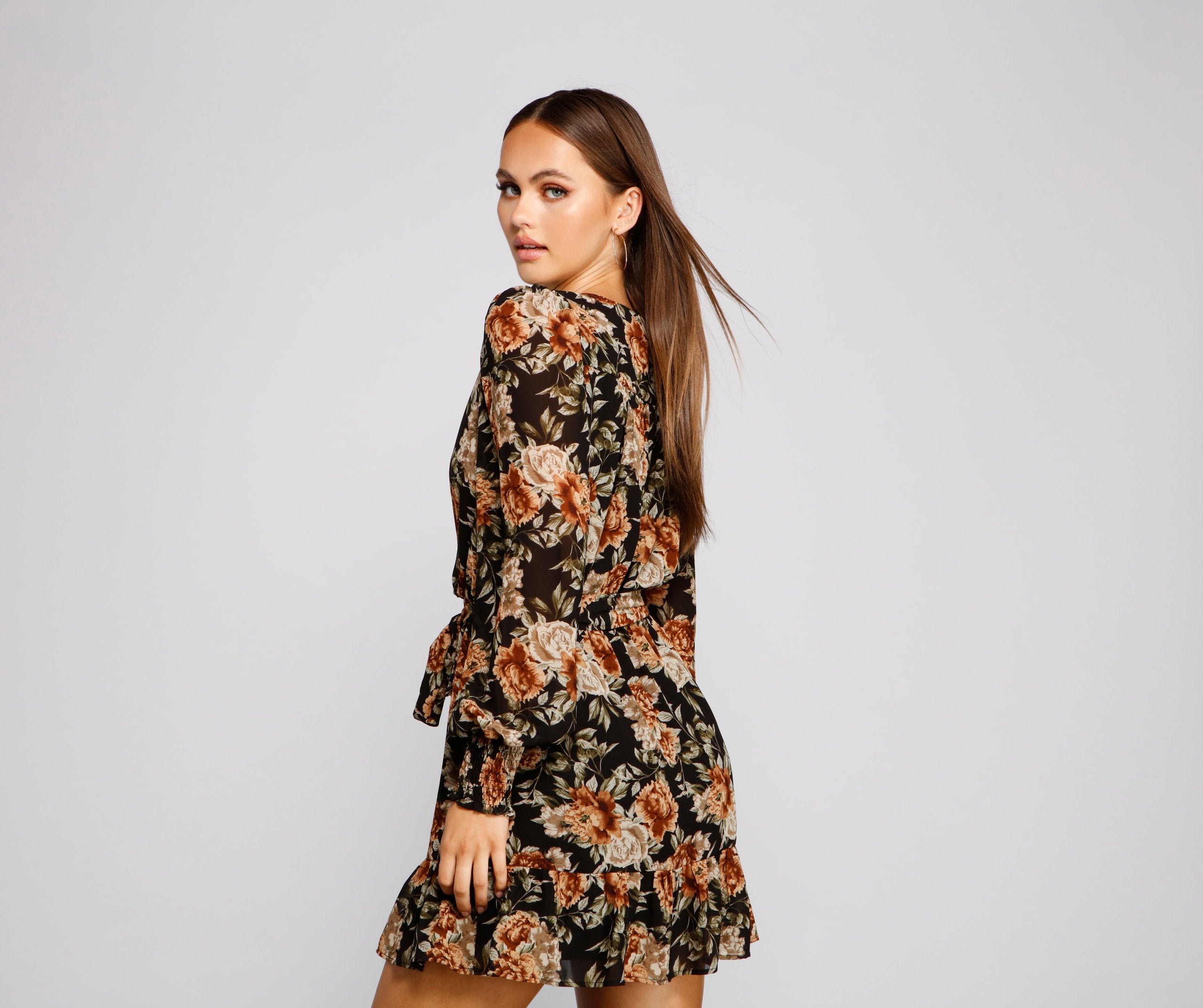 Ruffled Romance Floral Skater Dress - Lady Occasions