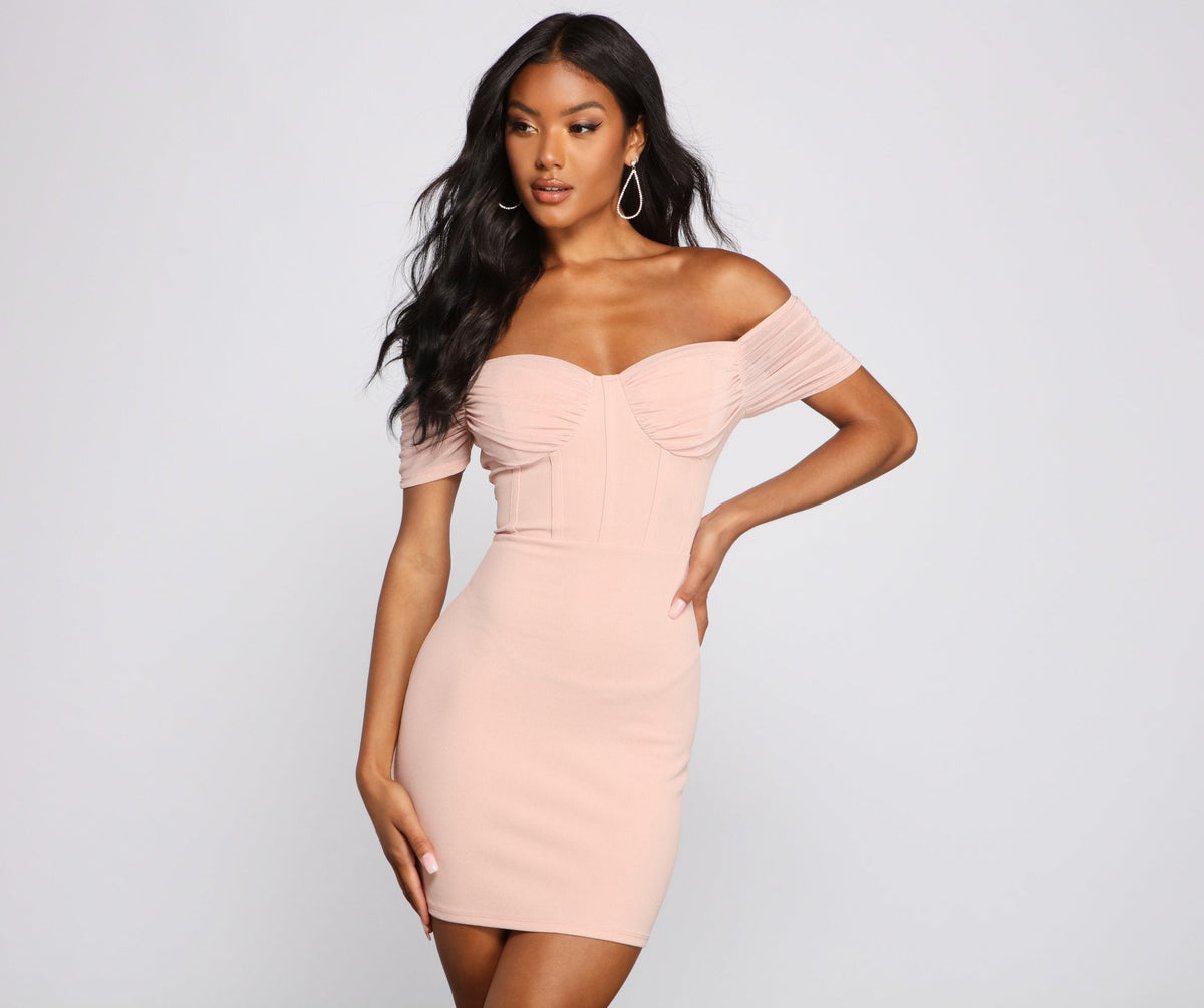 Sweet And Stylish Off-The-Shoulder Mini Dress - Lady Occasions