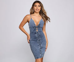 Laced Up In Denim Dress - Lady Occasions