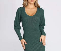 Long Sleeve Ribbed Mini Dress - Lady Occasions