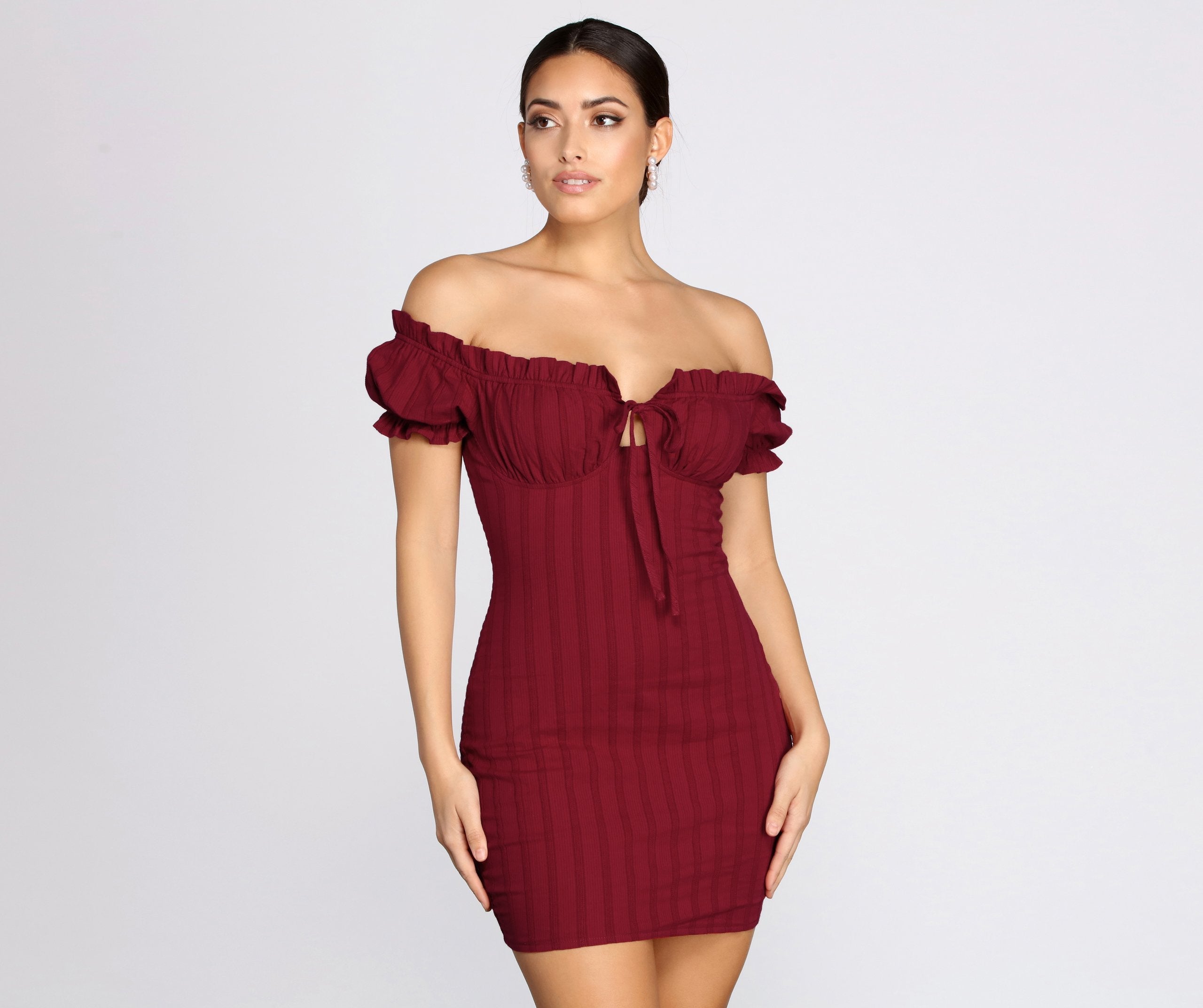 Show 'Em Off Shoulder Smocked Mini Dress