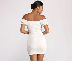 Show 'Em Off Shoulder Smocked Mini Dress