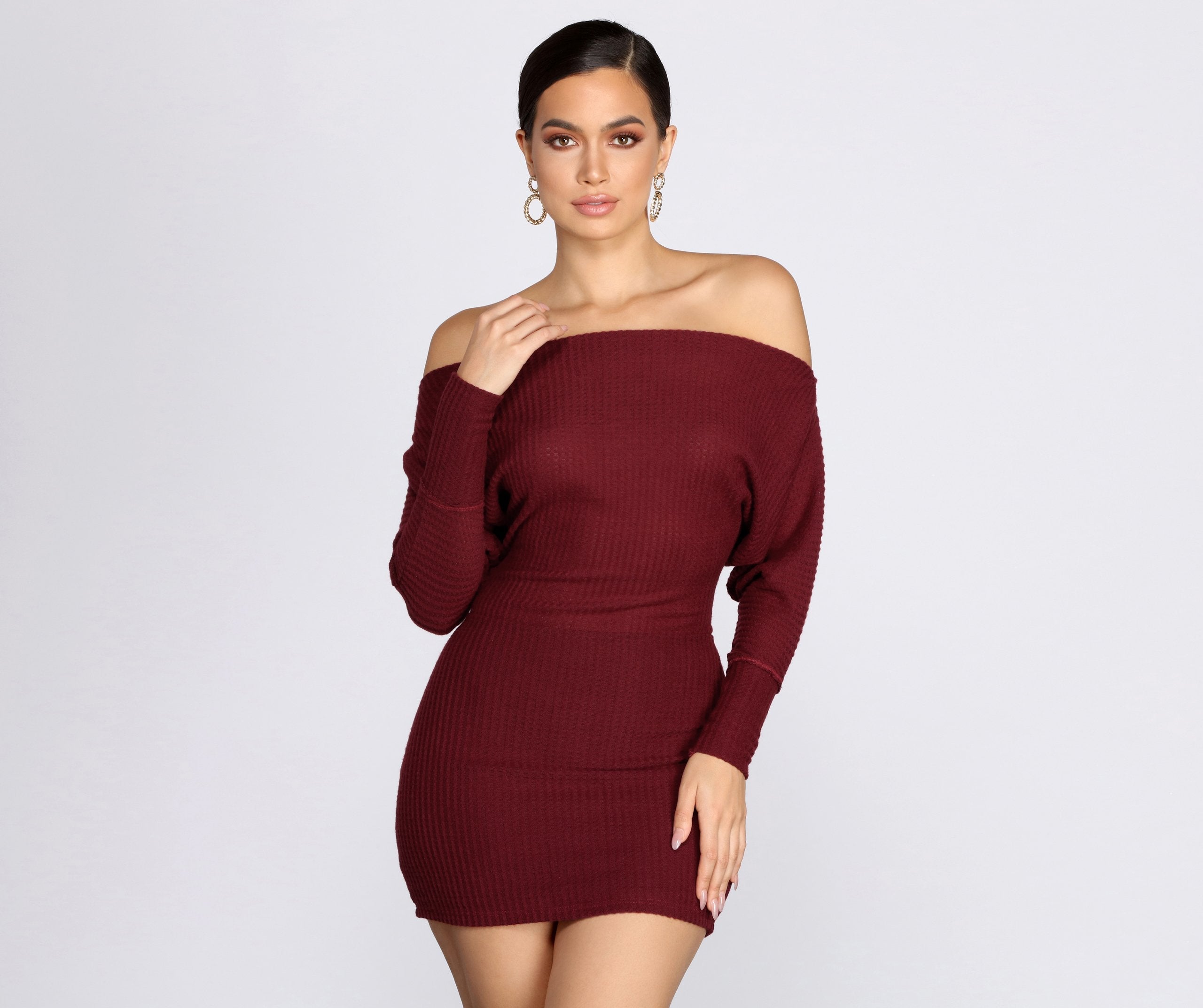 Off Shoulder Knit Mini Dress - Lady Occasions