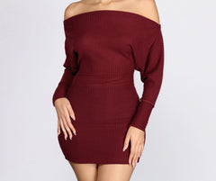 Off Shoulder Knit Mini Dress - Lady Occasions