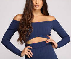 Off The Shoulder Ribbed Cutout Mini Dress - Lady Occasions