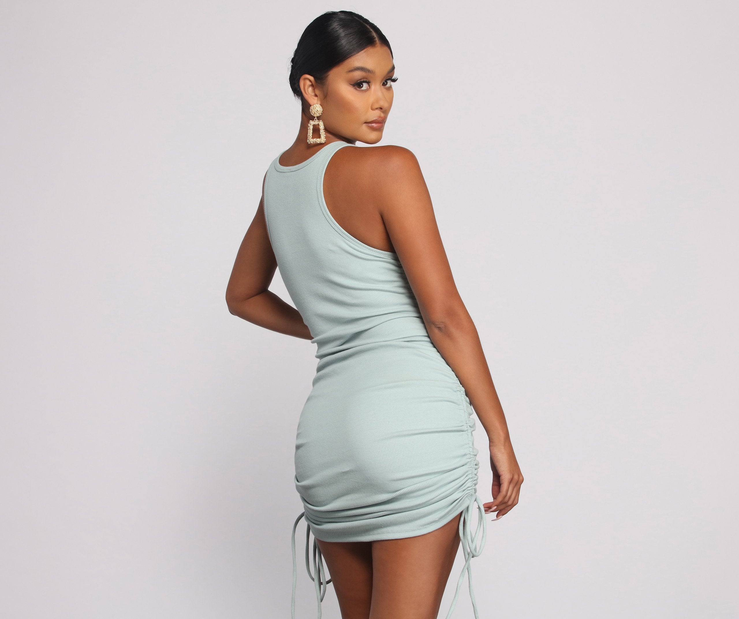 Effortless Everyday Ruched Knit Mini Dress - Lady Occasions